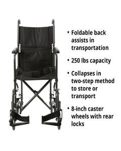 McKesson Lightweight Transport Chair, Black with Silver Vein Finish