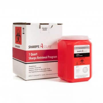 Sharps Assure Mailback Sharps Container, 1 Quart, 3-3/4 X 3-3/4 X 5-2/3 Inch
