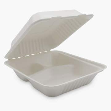 CONTAINER, 3-COMPRTMT TAKE OUTFIBER CLAMSHELL WHT 8" (200/C