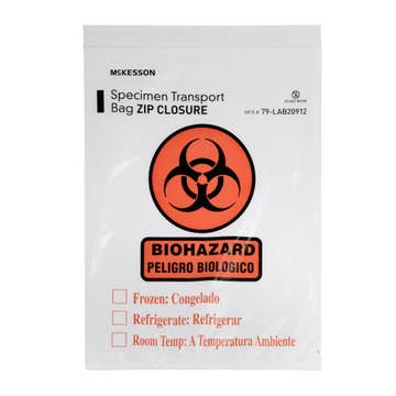Mckesson Specimen Transport With Document Pouch, Zip Closure, 9 X 12 Inch